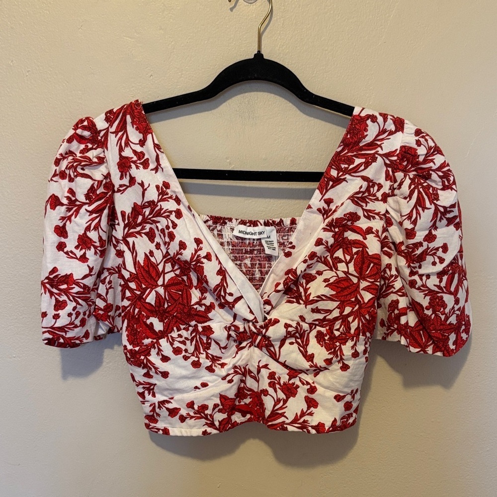 Stylish Red and White Floral Blouse